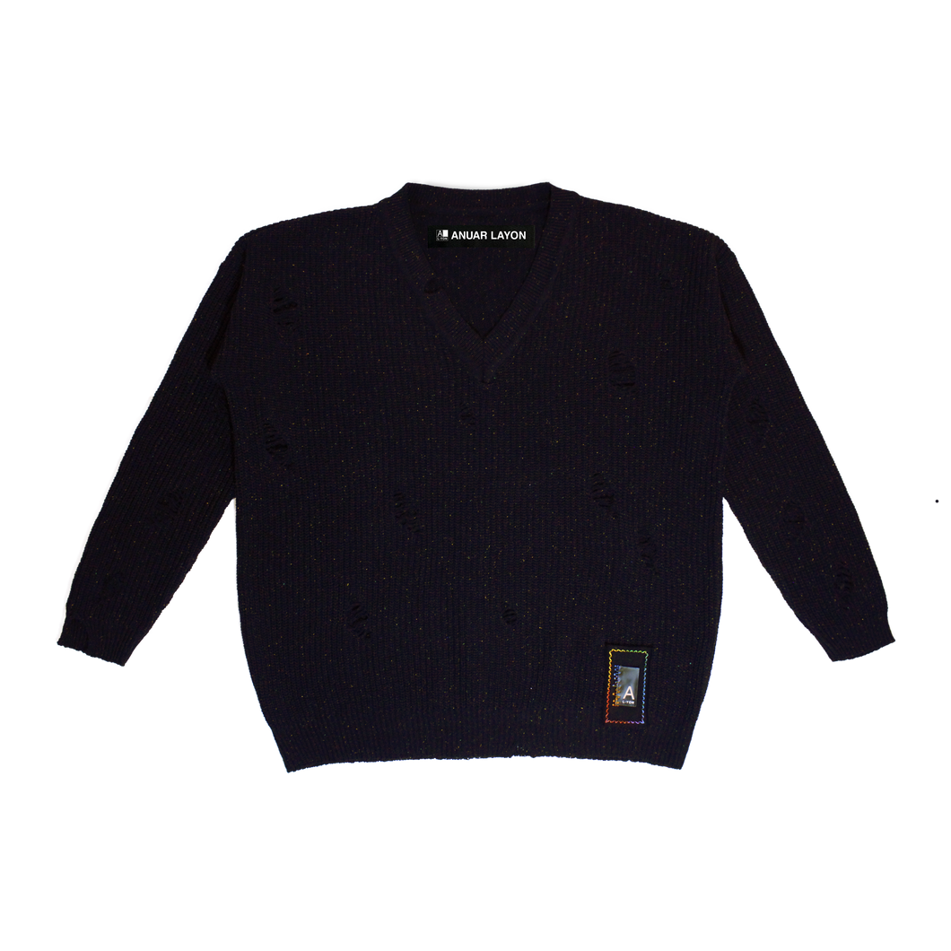 Black Distressed Oversize Sweater