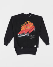 Load image into Gallery viewer, Burning Car Black Crewneck
